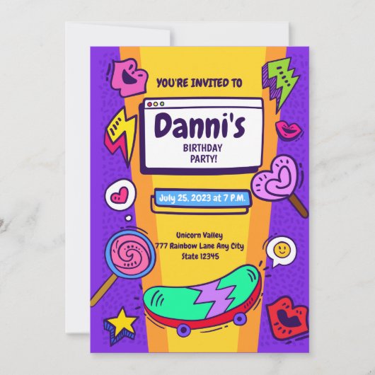 Cool Nostalgic 90's Thème Anniversaire Invitation (Devant)