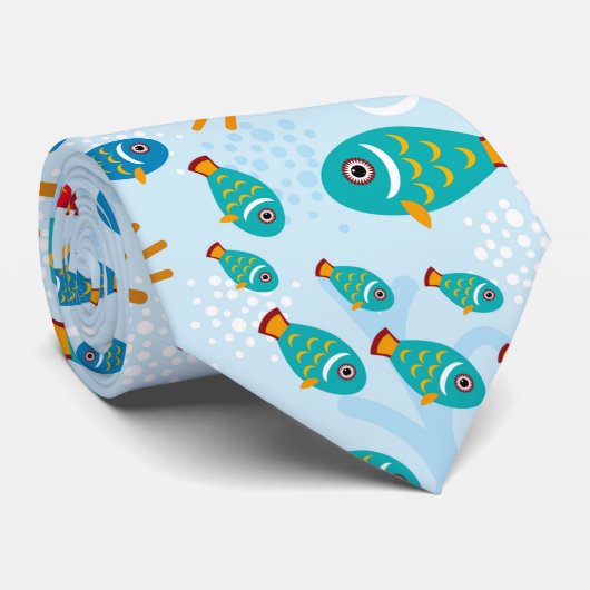 Cool Ocean Marine Life Fish and Crab Blue Stropdas (Opgerold)