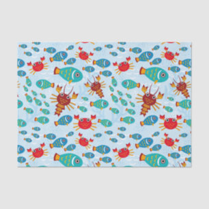 Cool Ocean Marine Life Fish and Crab Blue Tissuepapier