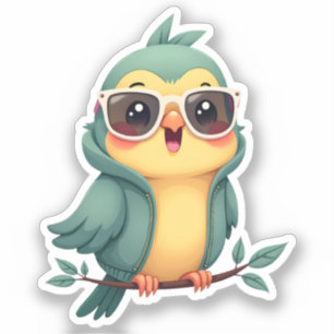Cool Oerwoud Parrot   Tropical Kawaii Bird Sticker