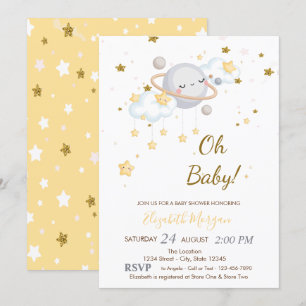 Cool Oh Baby Planeet Wolken Sterren Baby Shower Kaart