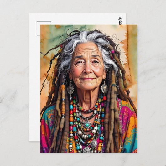 Cool Old Lady in Dread Locks Hippie Woman Briefkaart (Voorkant / Achterkant)