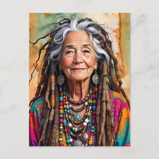 Cool Old Lady in Dread Locks Hippie Woman Briefkaart (Voorkant)