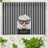 Cool oma met bril Custom Name Theedoek (Gevouwen)
