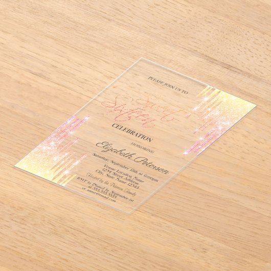 Cool Ombre Glitter Drips Rose Gold Sweet 16 Acryl Uitnodigingen (Laagn)