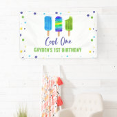Cool One 1st Birthday Ice Pop Blauw Groen Spandoek (Insitu)