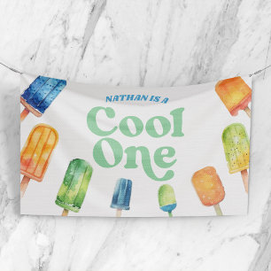 Cool One Blue Retro Popsicle 1e Verjaardagsfeestje Spandoek