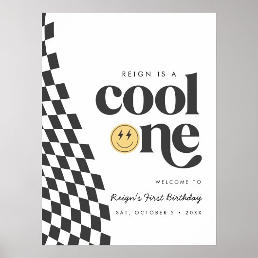 Cool One Boy's First Birthday Checkered Retro Poster (Voorkant)