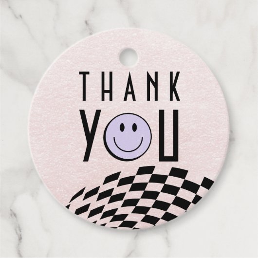 Cool One Girl's First Birthday Checkered Retro Bedankjes Labels (Voorkant)