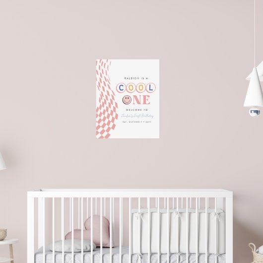 Cool One Girl's First Birthday Checkered Retro Poster (Kinderkamer 2)