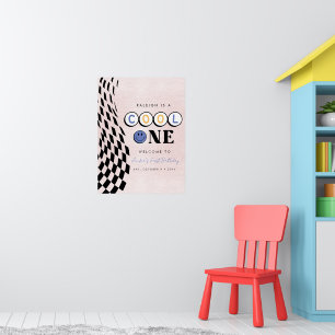 Cool One Girl's First Birthday Checkered Retro Poster