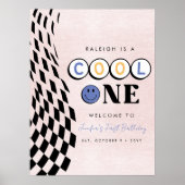 Cool One Girl's First Birthday Checkered Retro Poster (Voorkant)