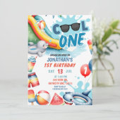 Cool One Pool 1e verjaardagsfeestje Kaart (Staand voorkant)
