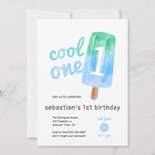 Cool One Popsicle Boy 1st Birthday Kaart (Voorkant)