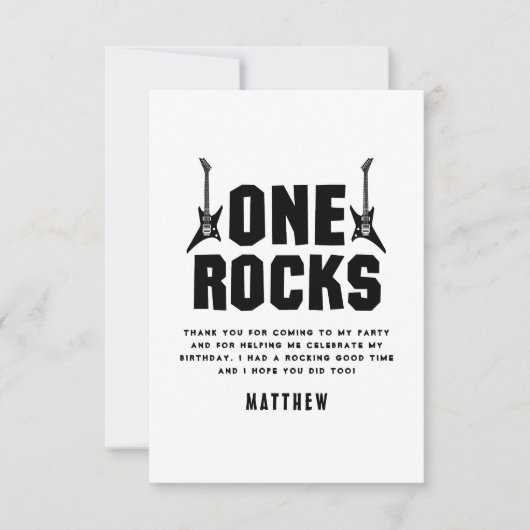 Cool One Rocks Zwarte en Witte Verjaardag  Bedankkaart (Voorkant)