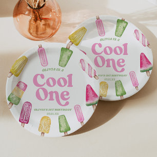Cool One Roze Retro Ijslolly 1e Verjaardagsfeestje Papieren Bordje