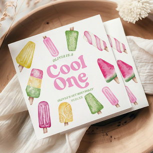 Cool One Roze Retro Ijslolly 1e Verjaardagsfeestje Servet