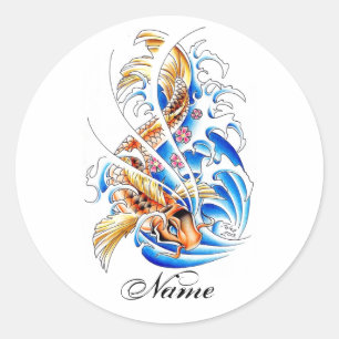 Cool oosters goud koi karper vis water tattoo ronde sticker