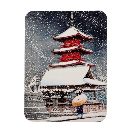 Cool oosters japans kawase winter landschap kunst magneet (Verticaal)