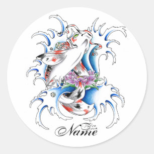 Cool Oosters Japans Koi Karper Water tattoo Ronde Sticker