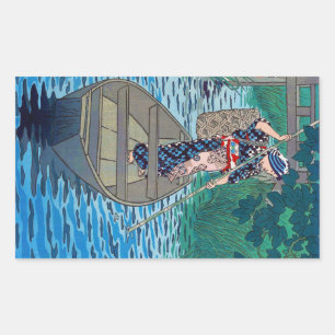 Cool oosters japans rivier boot vissen vrouw rechthoekige sticker