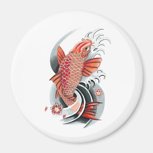 Cool Oosters Japans Rood Koi Karper Vis tattoo Magneet (Voorkant)