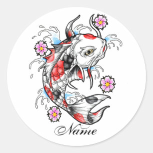 Cool oosters japans wit koi vis karper tattoo ronde sticker