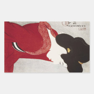 Cool oosters klassiek geisha dame houtdruk kunst rechthoekige sticker