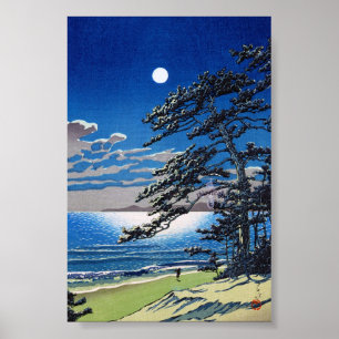 Cool-oosterse japanese moonlight nachtelijke omgev poster