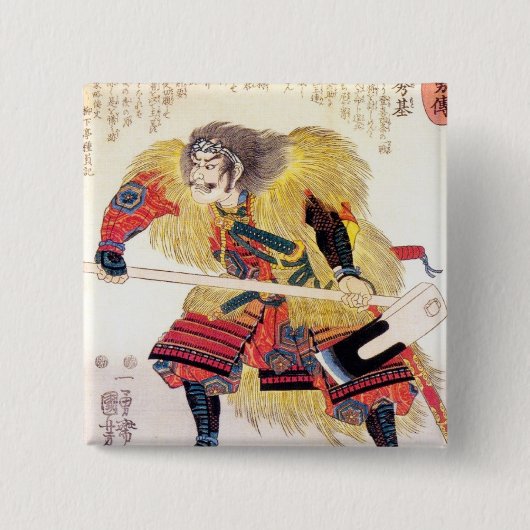 Cool-oosterse japanese traditionele samurai-krijge vierkante button 5,1 cm (Voorkant)
