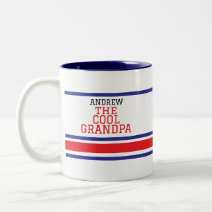 Cool Opa Gepersonaliseerde Rood Blauw Stripe Wit Tweekleurige Koffiemok
