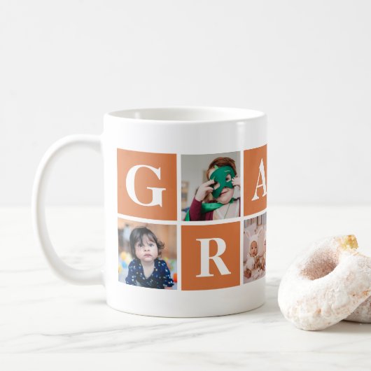 Cool Orange Photo Collage Granny Mugs (Avec donut)