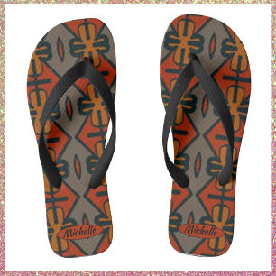 Cool Oranje en Gold Tribal Design Teenslippers