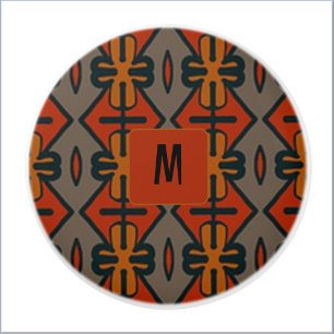 Cool Oranje Gold & Grey Ethnic Pattern Ceramic Kno Keramische Knop