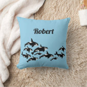 Cool Orca Whales gepersonaliseerd blauw Kussen (Deken)