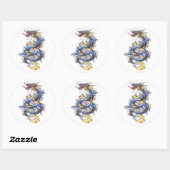 Cool Oriental Blue Dragon-knop Ronde Sticker (Vel)
