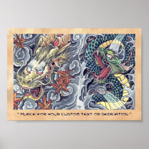 Cool oriental japanese draak tattoo storm poster