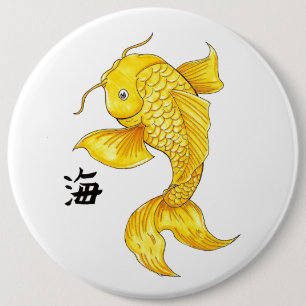 Cool Oriental Japanese Gold Koi Fish Carp tattoo Ronde Button 6,0 Cm