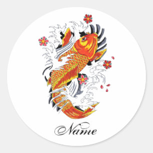 Cool Oriental Japanese Gold Lucky Koi Carp Ronde Sticker
