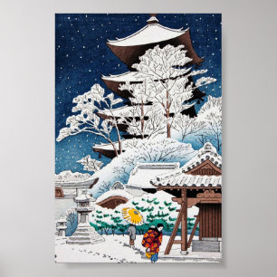 Cool oriental japanese hasui Kawase wintersneeuw Poster