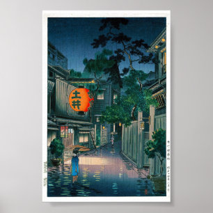 Cool oriental japanese Kasamatsu nachtelijke regen Poster