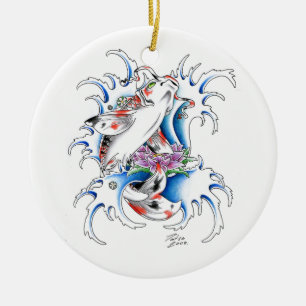 Cool Oriental Japanse Koi Carp Water tattoo Keramisch Ornament
