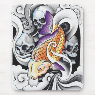 Cool Oriental Koi Carp Skull tattoo Muismat