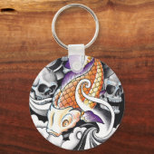 Cool Oriental Koi Carp Skull tattoo Sleutelhanger (Voorkant)