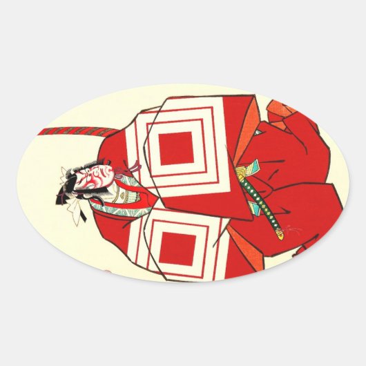 Cool Oriental Shibaraku SAmurai tattoo Ovale Sticker (Voorkant)