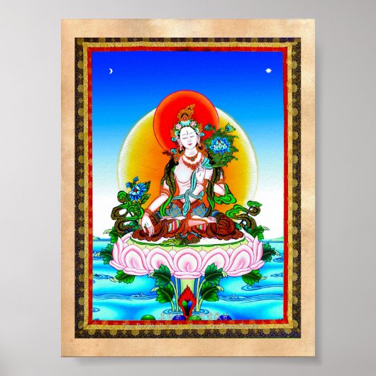 Cool oriental tibetan thangka White Tara tattoo Poster (Voorkant)