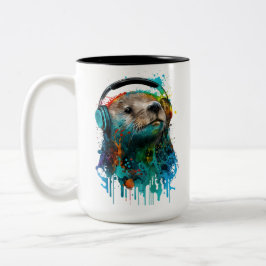 Cool Otter Coffee Mok, het dragen van een hoofdtel Tweekleurige Koffiemok