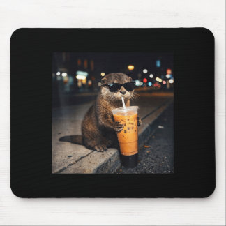 Cool otter die ijsmelk koffie drinkt voor mannen v muismat