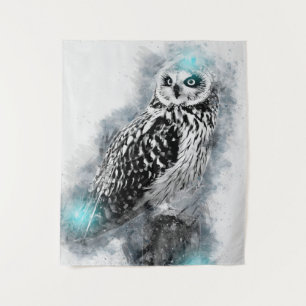 Cool Owl   Abstracte Waterverf Owl   Kloeiend gif Wandkleed