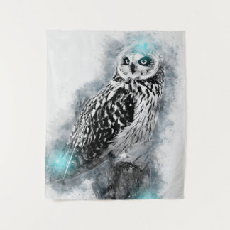 Cool Owl | Abstracte Waterverf Owl | Kloeiend gif Wandkleed